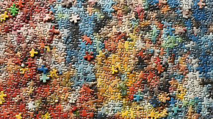 Colorful puzzle pieces scattered, tabletop background, problem-solving concept, website banner