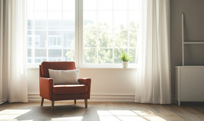 Cozy armchair by bright window in a modern living room during daylight