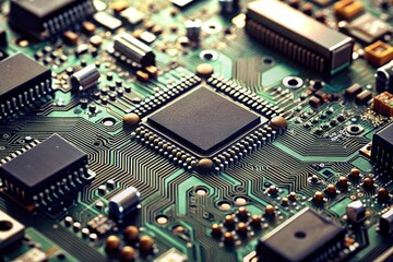 close up of a circuit board with intricate circuits chips and components