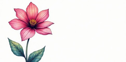 Fototapeta premium Bold, continuous line drawing of a blooming flower, isolated on white , concept, bold