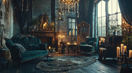 Elegant vintage interior featuring ornate furniture, soft lighting, and a cozy atmosphere