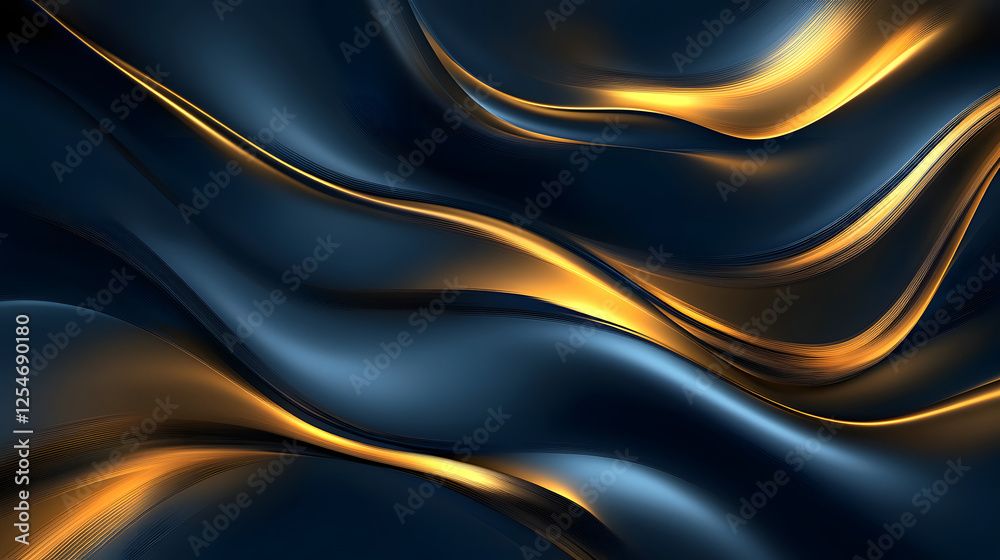 Wall mural dark blue and gold background with wavy pattern creating a fluid visual effect
