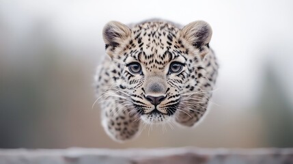 Obraz premium Leopard Cub in Mid-Air Leap in Nature