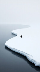 Lone penguin stand frozen iceberg vast ocean arctic serene solitude wildlife photography survival beauty nature remote isolated global warming melting ice fine art sad lonely travel sea snow water