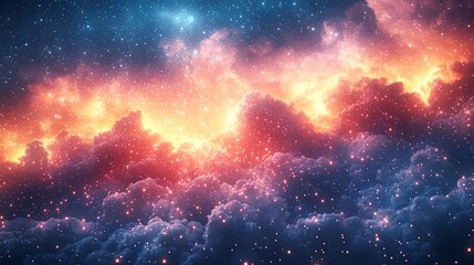 Vibrant cosmic landscape with colorful clouds and sparkling stars in a stellar environment