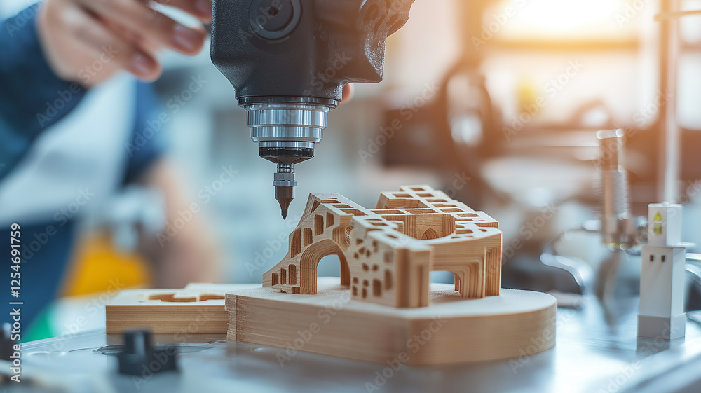Aufkleber robotic arm assembling wooden model with precision