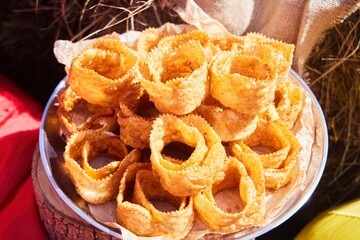 National dish, pastries. Festive presentation. The national cuisine of the peoples of the Caucasus