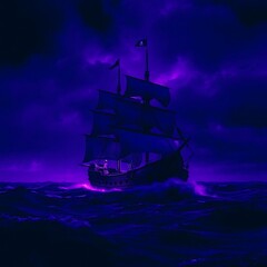 A pirate ship sailing through stormy seas background 
