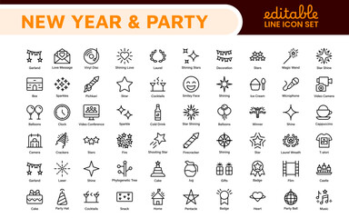 New Year and Celebration Icon Set. A festive collection of vibrant icons designed to enhance celebrations, perfect for party invitations, event promotions, and holiday-themed projects.