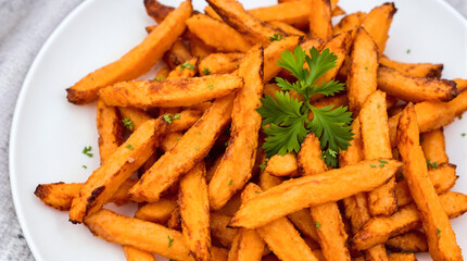 A plate of french fries with salt and pepper