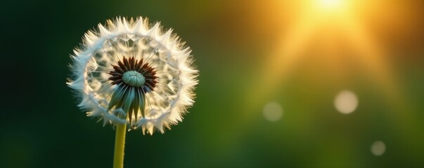 Obraz premium Single dandelion blowball, seeds dispersing; delicate contour lines , plant, black and white