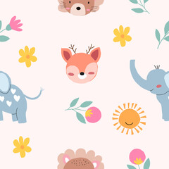 Cute Hand Drawn Animal Seamless Pattern