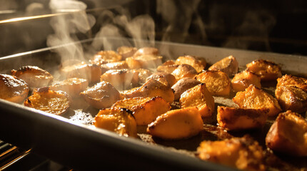 A tray of roasted potatoes with a lot of seasoning on them