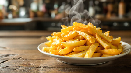 A plate of french fries with salt and pepper