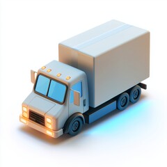 Cartoon delivery truck with a large box, bright headlights, and an eye-catching design for transportation and logistics themes