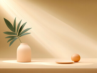 Fototapeta premium Sunlit Minimalist 3D Render Beige Background