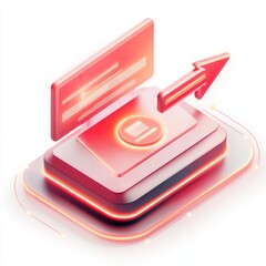 Digital Transformation Concept with Red Elements Illustrating Data Uploading Process for Cloud Technology Solutions