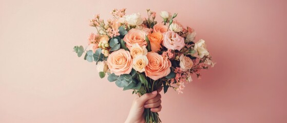 Elegant bouquet of pastel roses and flowers.