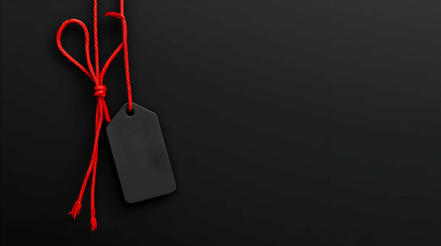 Black Tag Mockup with Red String Illustration