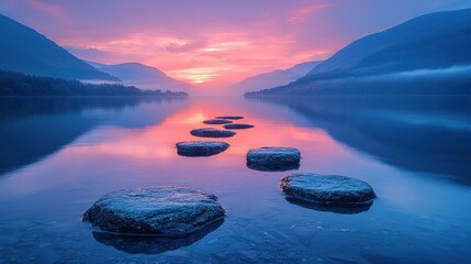 Serene Sunrise Over the Mountain Lake