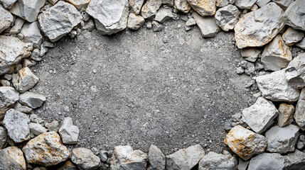 A wide top shot of white little gravel texture in modern bright tones, creating a blurred, empty space on the side. Symbolizes simplicity, calmness, and openness amidst chaos, offering visual clarity.