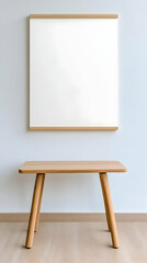 Modern Minimalist Wooden Table and Blank Poster Illustration