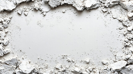 A wide top shot of white little gravel texture in modern bright tones, creating a blurred, empty space on the side. Symbolizes simplicity, calmness, and openness amidst chaos, offering visual clarity.