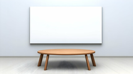 Minimalist 3D Render of Wooden Table and Blank Canvas