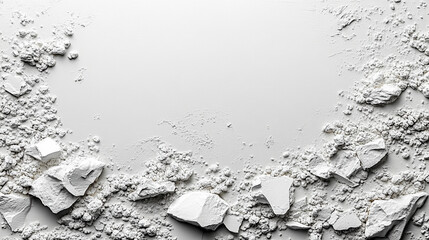 A wide top shot of white little gravel texture in modern bright tones, creating a blurred, empty space on the side. Symbolizes simplicity, calmness, and openness amidst chaos, offering visual clarity.