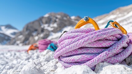Obraz premium Climber's Rope on Snowy Mountain