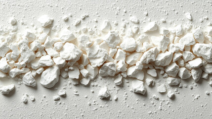 A wide top shot of white little gravel texture in modern bright tones, creating a blurred, empty space on the side. Symbolizes simplicity, calmness, and openness amidst chaos, offering visual clarity.