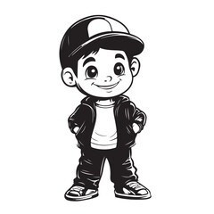 Vector Illustration of a Smiling Boy in a Jacket and Hat with Hand Pose - Character Design