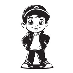 Vector Illustration of a Smiling Boy in a Jacket and Hat - Character Design