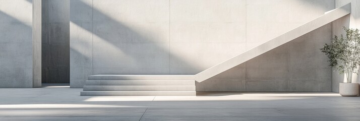 Obraz premium Concrete staircase in a minimalist interior with natural light illuminating a modern space. Generative AI