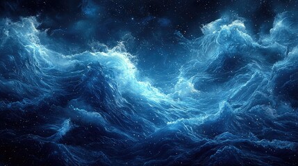 Majestic turbulent ocean waves illuminated by moonlight under a starry night sky