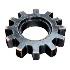 Close-up of a metallic gear isolated on transparent background