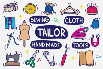 set of tailor doodle with color good for background, wallpaper, element design, icon, etc