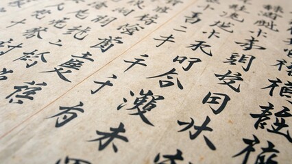 Close-up of Ancient Chinese Calligraphy Textured Paper, Ink Brushstrokes, Traditional Script, Asian Art. ,calligraphy,chinese art