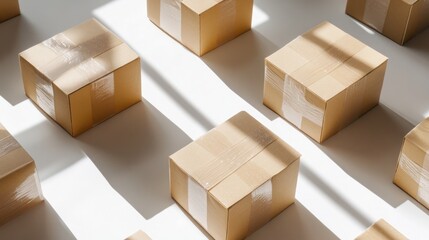 Cardboard boxes sunlight warehouse storage