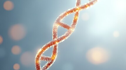 Close-up of a glowing DNA double helix against a soft-focus background with bokeh effects