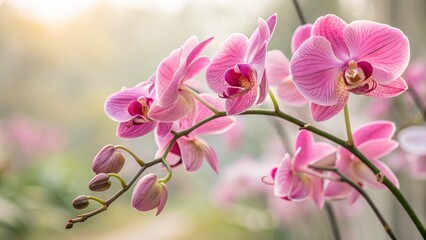 Obraz premium Pink Orchid Branch Close-up Blossom Composition