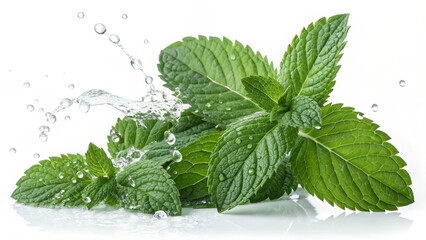 Refreshing Mint Leaves with Water Splash
