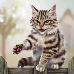 Naklejka premium A Realistic Photo of a Tabby in Warm Illumination