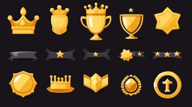 Golden award icons set for game design.