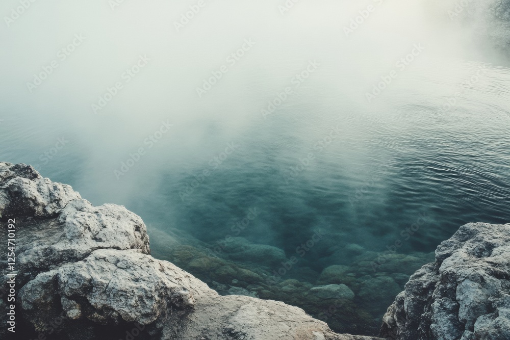 Aufkleber Serene hot spring surrounded by misty rocks inviting relaxation and peace. Generative AI