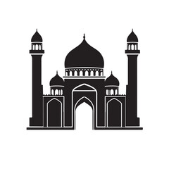 Elegant Black and White Mosque Design - Vector Illustration