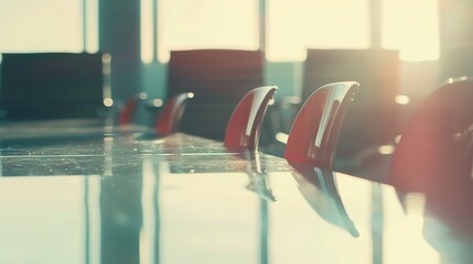 Empty office desk with vacant chairs and monitors, symbolizing layoffs and workplace downsizing. Concept of job loss, corporate restructuring, and economic uncertainty in modern business environment.