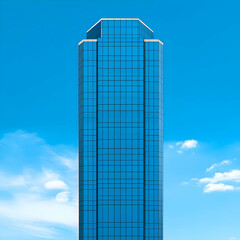 Modern Glass Skyscraper Illustration against Blue Sky