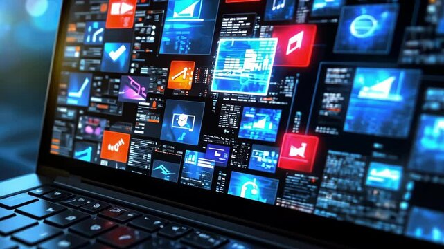 Exploring movie genres and digital chaos on a laptop screen