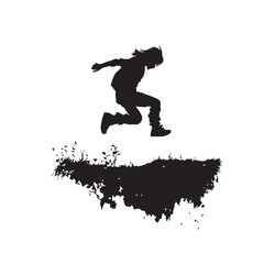 Silhouette of a Child Jumping Above the Ground in Side View - Vector Illustration